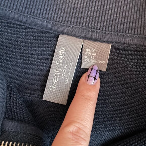 Sweaty Betty Women 12 Navy Blue Revive Lounge Half Zip Pullover Crop Sweatshirt - Picture 9 of 11